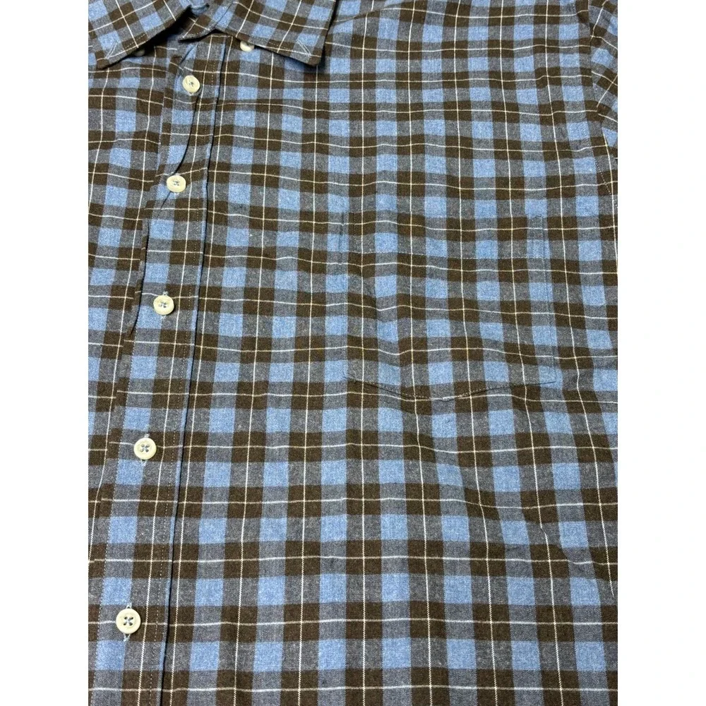 Alan Paine Mens XXL Blue Brown Plaid Long‎ Sleeve 100% Cotton Button Down Shirt